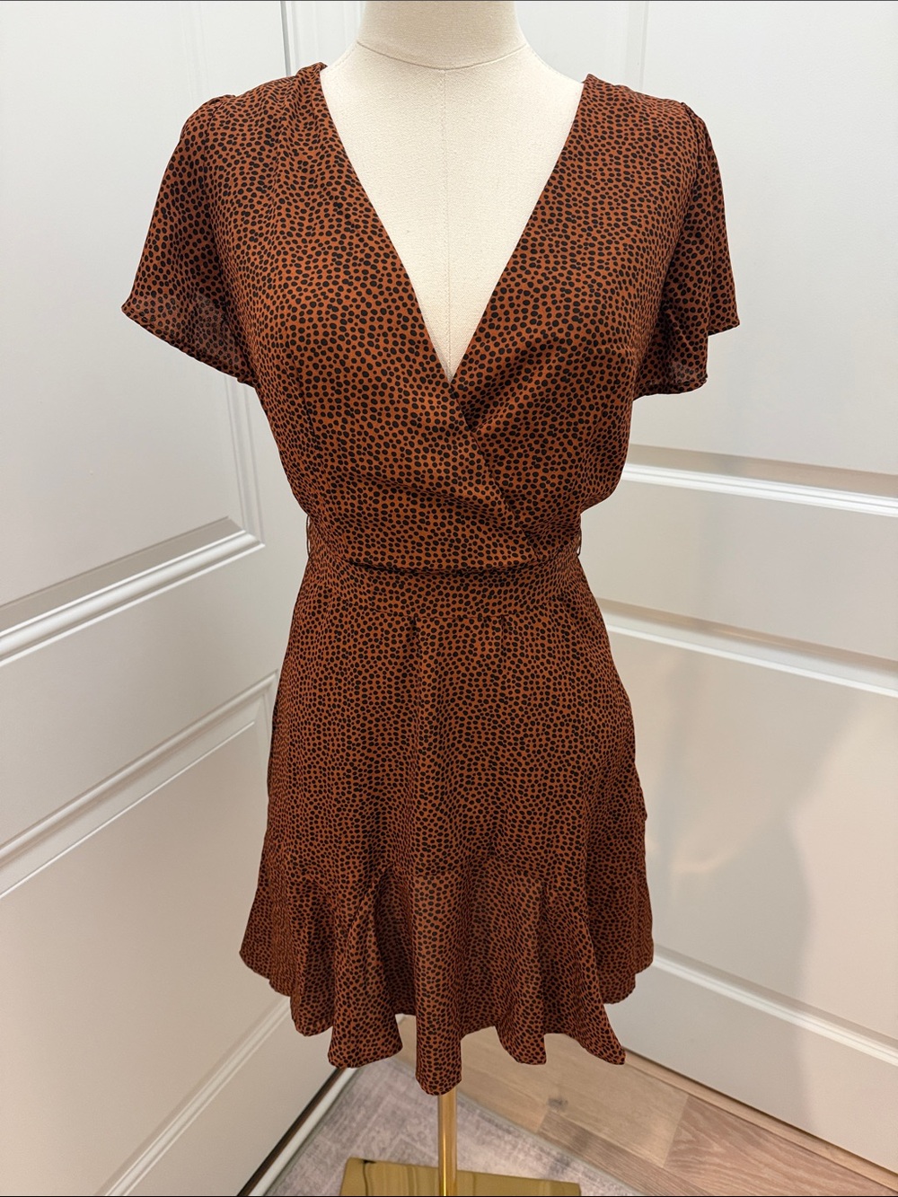 Blue Rain Brown and Black Printed Wrap-Style Mini Dress